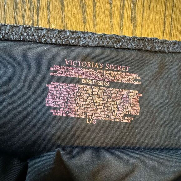 Victorias Secret Black Crocheted Side Tie Beaded Cheeky Swim Bikini Bottom Large - Picture 5 of 6